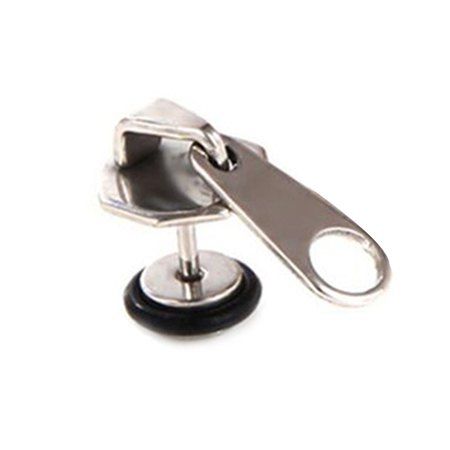 

Hip Hop Rock Zipper Titanium Steel Dumbbell Earrings, Silver