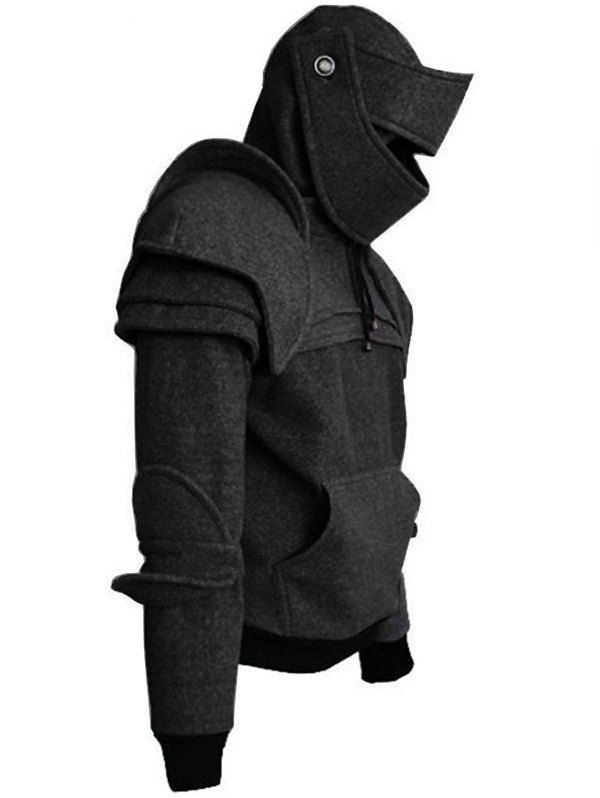 

Solid Color Men's Retro Drawstring Knight Sweater, Dark gray