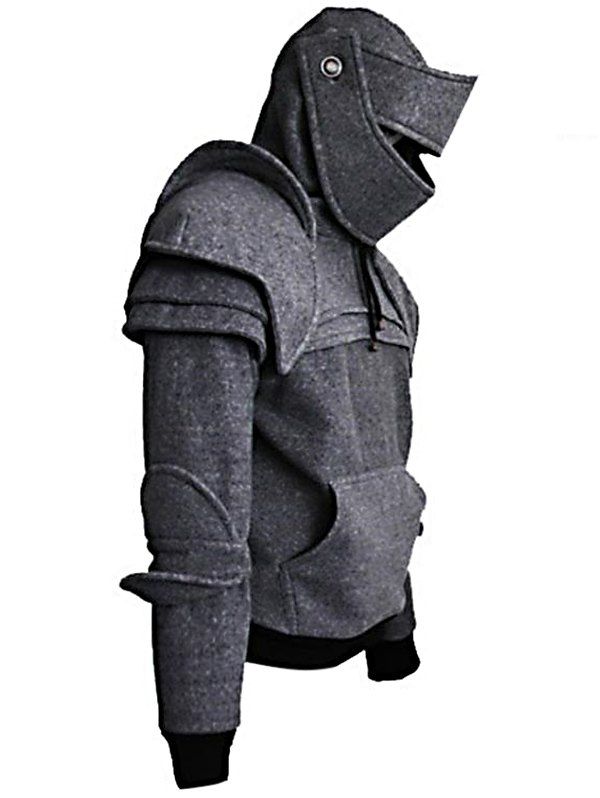 

Solid Color Men's Retro Drawstring Knight Sweater, Light gray