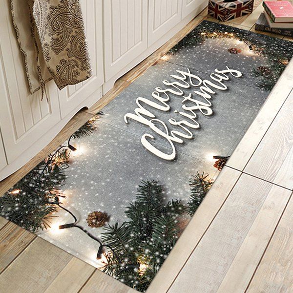 

Christmas Door Kitchen Bathroom Anti-slip Carpet, Multi-a