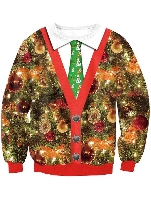 

SWYL020 Christmas Tie Round Collar Digital Print Long Sleeve Sweatshirt, Red