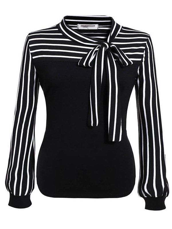 

HQ0018 Women Loose Long Sleeve Fashionable Stripe Blouse, Black