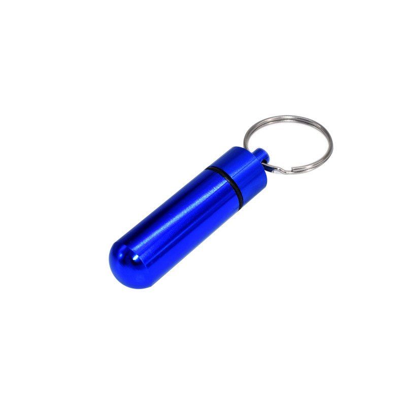 

Mini Aluminum Alloy First Aid Pill Storage Bottle Keychain, Blue