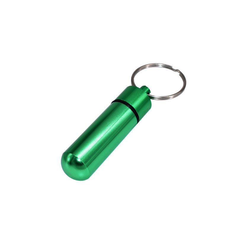 

Mini Aluminum Alloy First Aid Pill Storage Bottle Keychain, Green