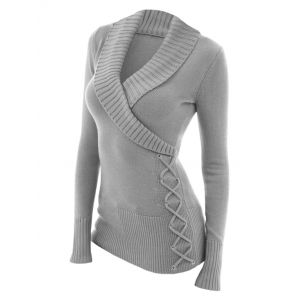 

Fashion Women' V-neck Sweater, Light gray