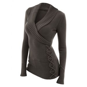 

Fashion Women' V-neck Sweater, Dark khaki