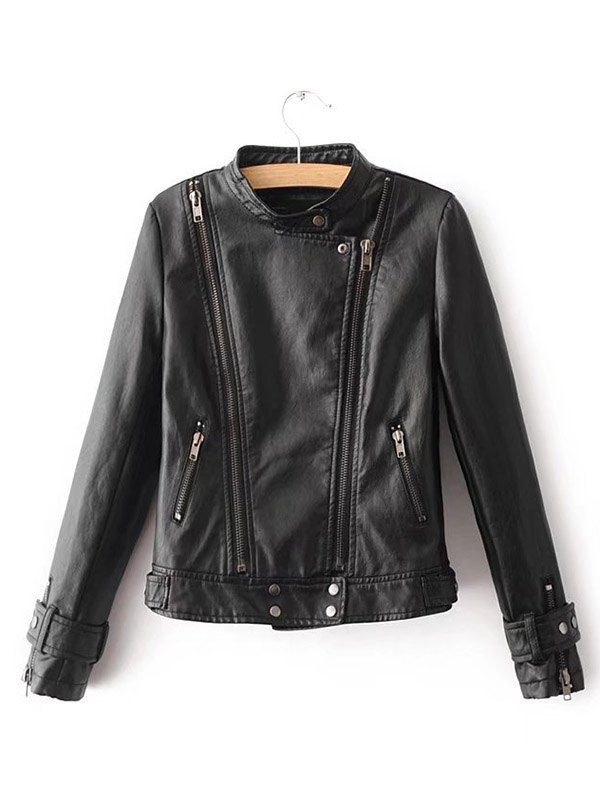 Women S Autumn Personality Side Zip Leather Jacket