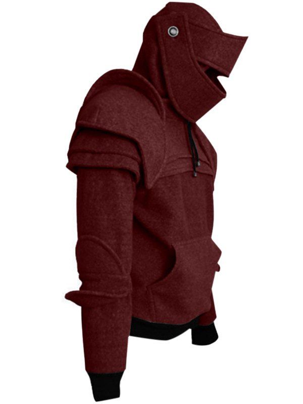 

Solid Color Men's Retro Drawstring Knight Sweater, Red wine