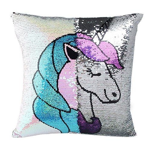 

Sequined Unicorn Two-color Backrest Pillow Pillowcase, Silver