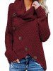 Five Buckle High Collar Pullover Solid Color Women's Sweater -  