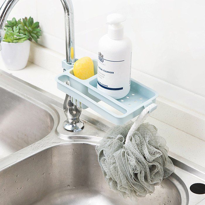 

Sponge Scouring Pad Soap Kitchen Sink Storage Rack, Blue