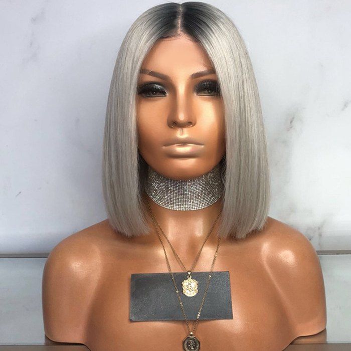 

Short Straight Fashion Gradient Silver White Women Wig Headgear