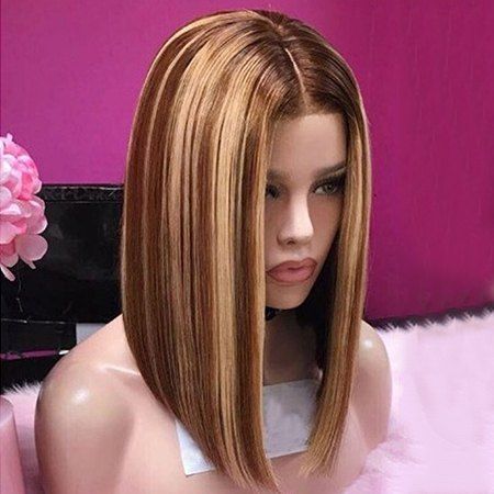 

Europe and America Ladies Rose Net Mixed Gold Short Straight Hair Wig, Brown