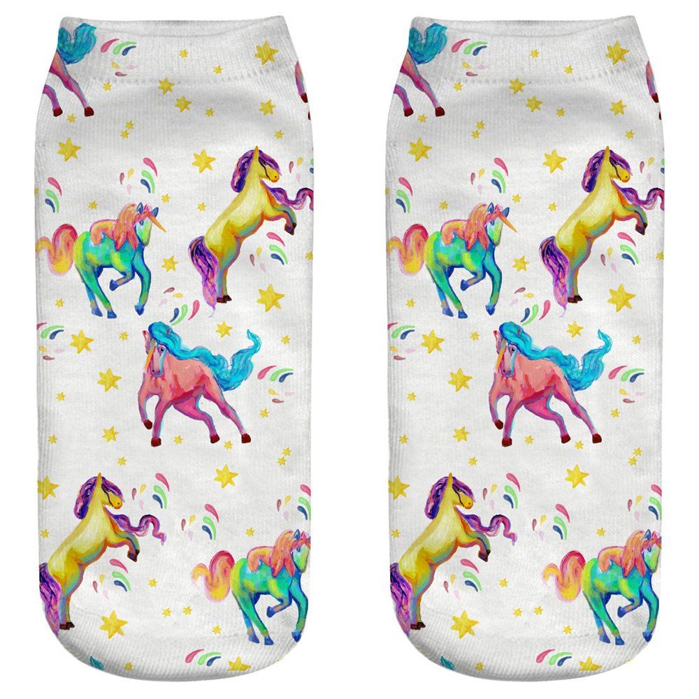 

3D Unicorn Print Women's Socks, White