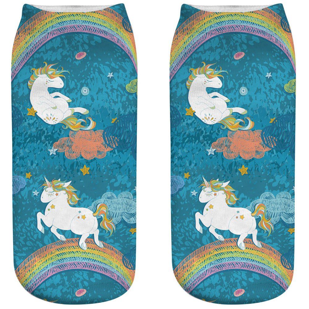 

3D Unicorn Print Women's Socks, Turquoise