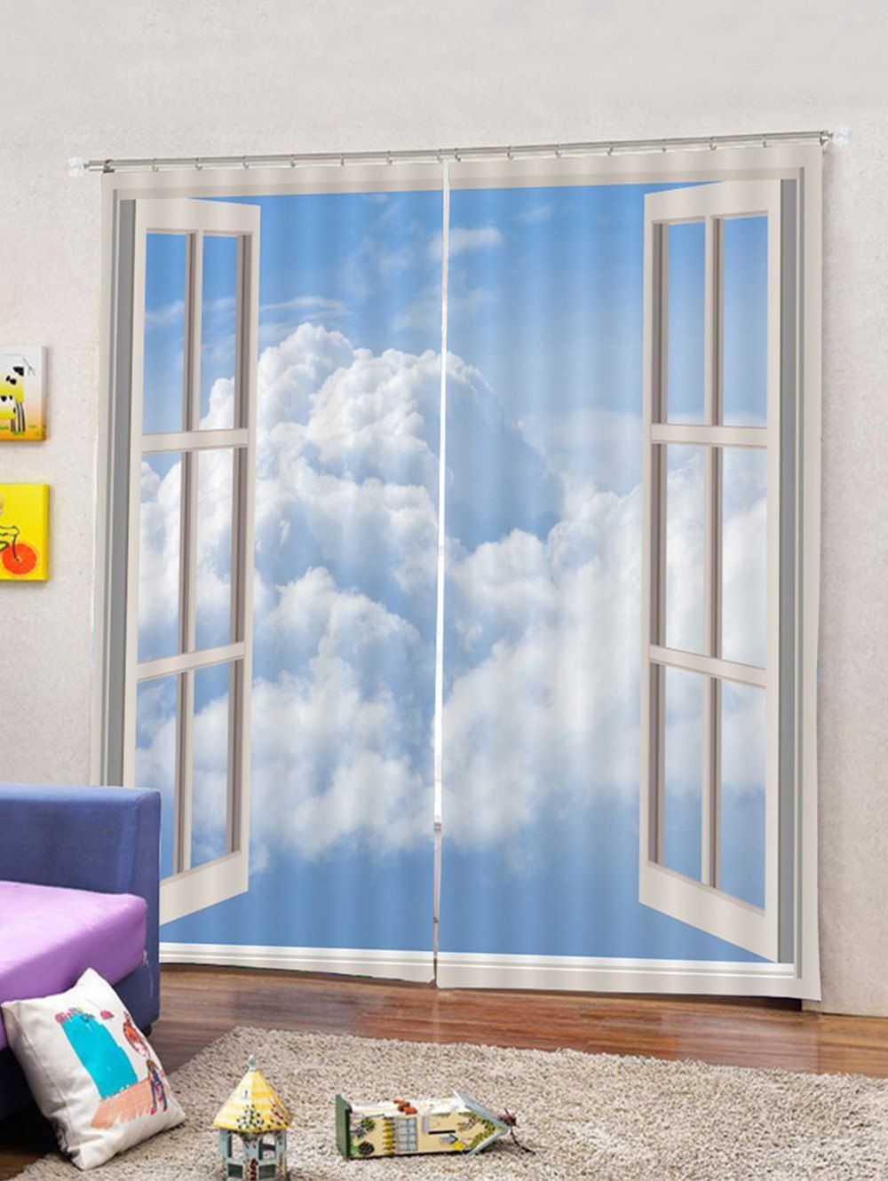 

2PCS Window Sky Pattern Window Curtains, Multi