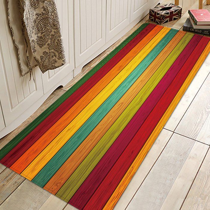 

Printed Colorful Wood Pattern Anti-slip Floor Mat for Living Room Bathroom Kitchen, Multi