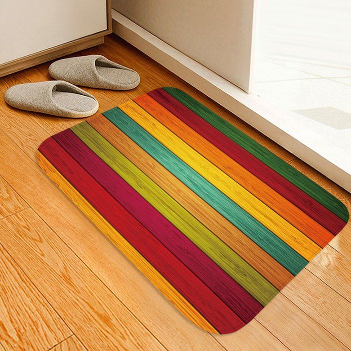 

Printed Colorful Wood Pattern Anti-slip Floor Mat for Living Room Bathroom Kitchen, Multi