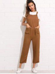 Women's Strap Button Cropped Solid Color Pocket Casual Jumpsuit -  
