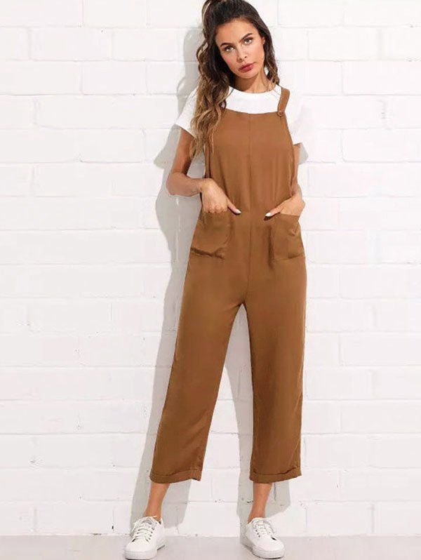 Shop Women's Strap Button Cropped Solid Color Pocket Casual Jumpsuit  