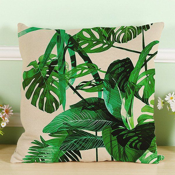 

H92 Tropical Plant Cotton and Linen Pillowcase, Dark turquoise