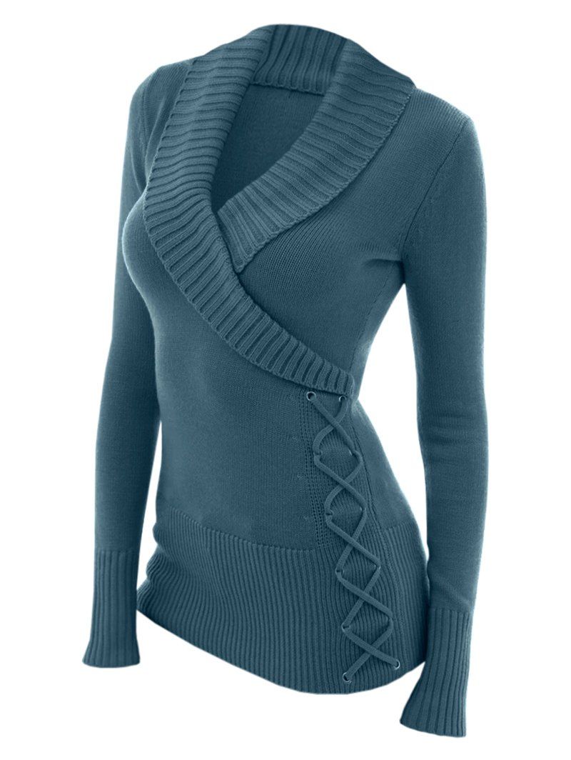 

Fashion Women's V-neck Sweater, Blue ivy