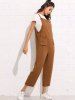 Women's Strap Button Cropped Solid Color Pocket Casual Jumpsuit -  