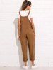 Women's Strap Button Cropped Solid Color Pocket Casual Jumpsuit -  
