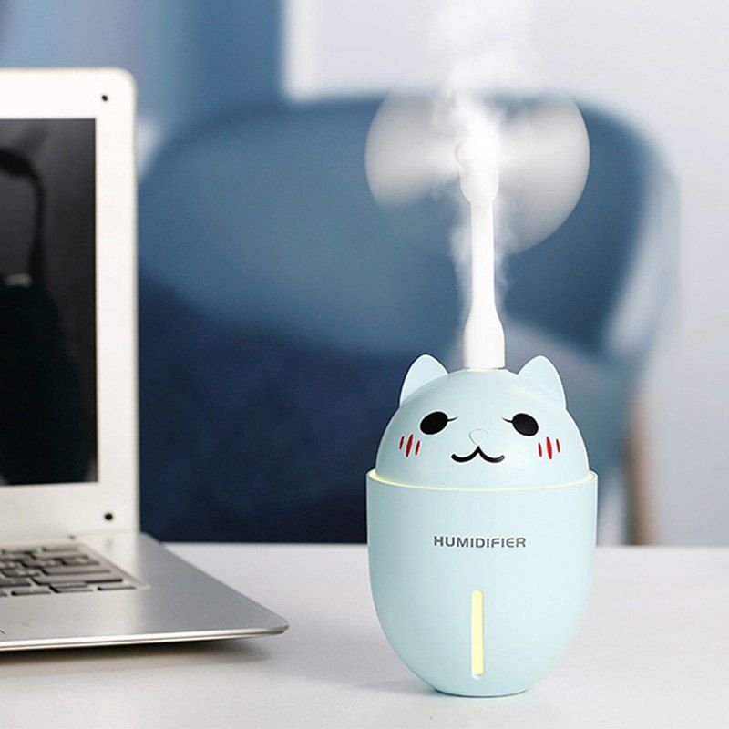 Mini Humidificateur De Chat De Dessin Animé Avec Veilleuse Usb 3 En 1 320ml