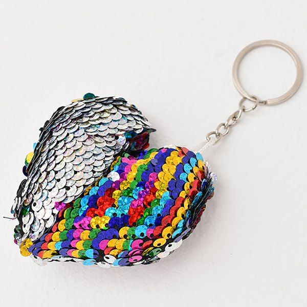 

Creative Heart-shaped Sequin Pendant Keychain, Silver