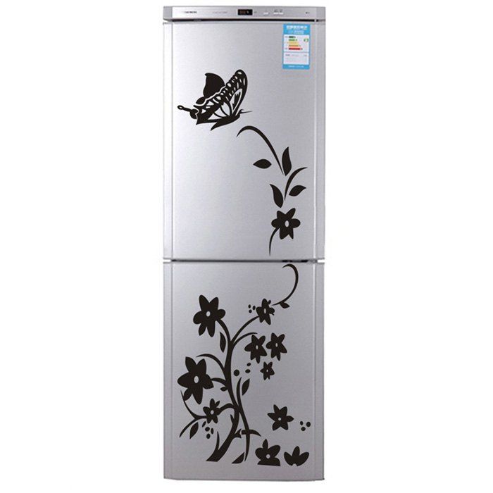 

Flower Rattan Butterfly Refrigerator Decorative Sticker, Black