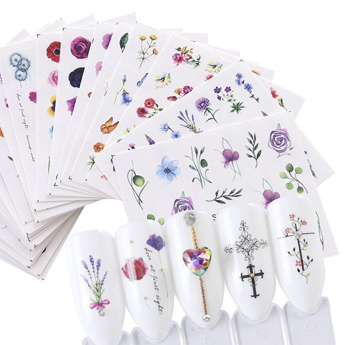 

Art Flower Watermark Rose Wild Trend Nail Sticker 24 pcs, Multi-a