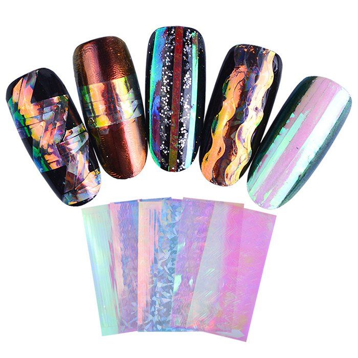 

Aurora Shell Unicorn Color System Small Wave W Shape Line Nail Stickers 6pcs, Multi