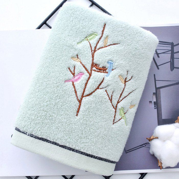 

Embroidered Tree Cotton Towel, Pale blue lily