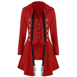 

Women Stylish Long Sleeve Button Irregular Coat, Red