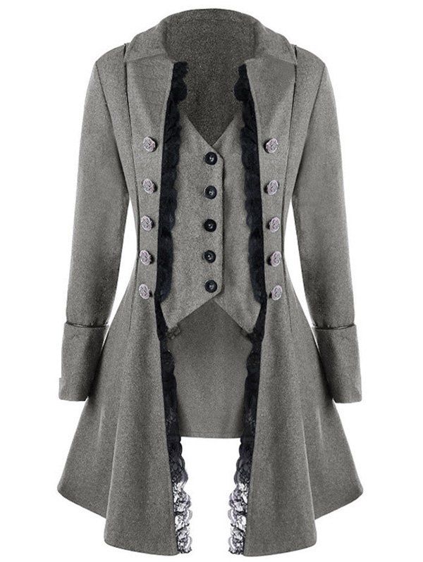 

Women Stylish Long Sleeve Button Irregular Coat, Gray