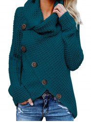 Five Buckle High Collar Pullover Solid Color Women's Sweater -  
