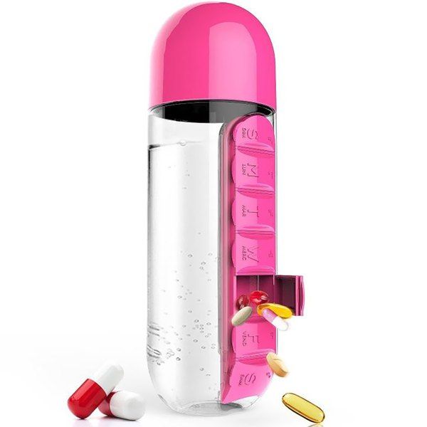 

Portable Two-in-one Outdoor Carrying Water Bottle Pill Cup, Rose red