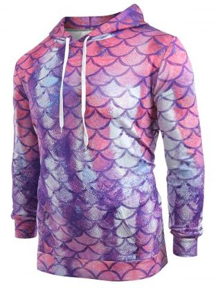 Fish Scale Print Pouch Pocket Hoodie