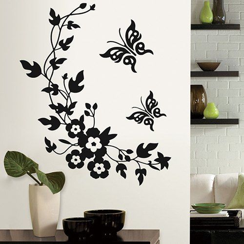 

Butterfly Flower Vine Toilet Sticker, Black