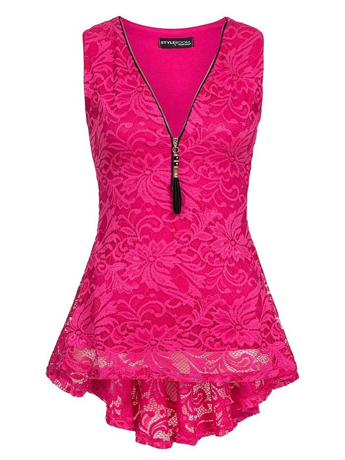

Sleeveless Lace Zip Vest Top, Rose red