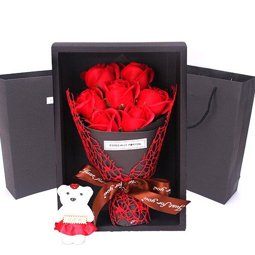 Valentine's Day 10 Flowers Soap Flower Gift  New Box Bears Bouquet Festival Gift