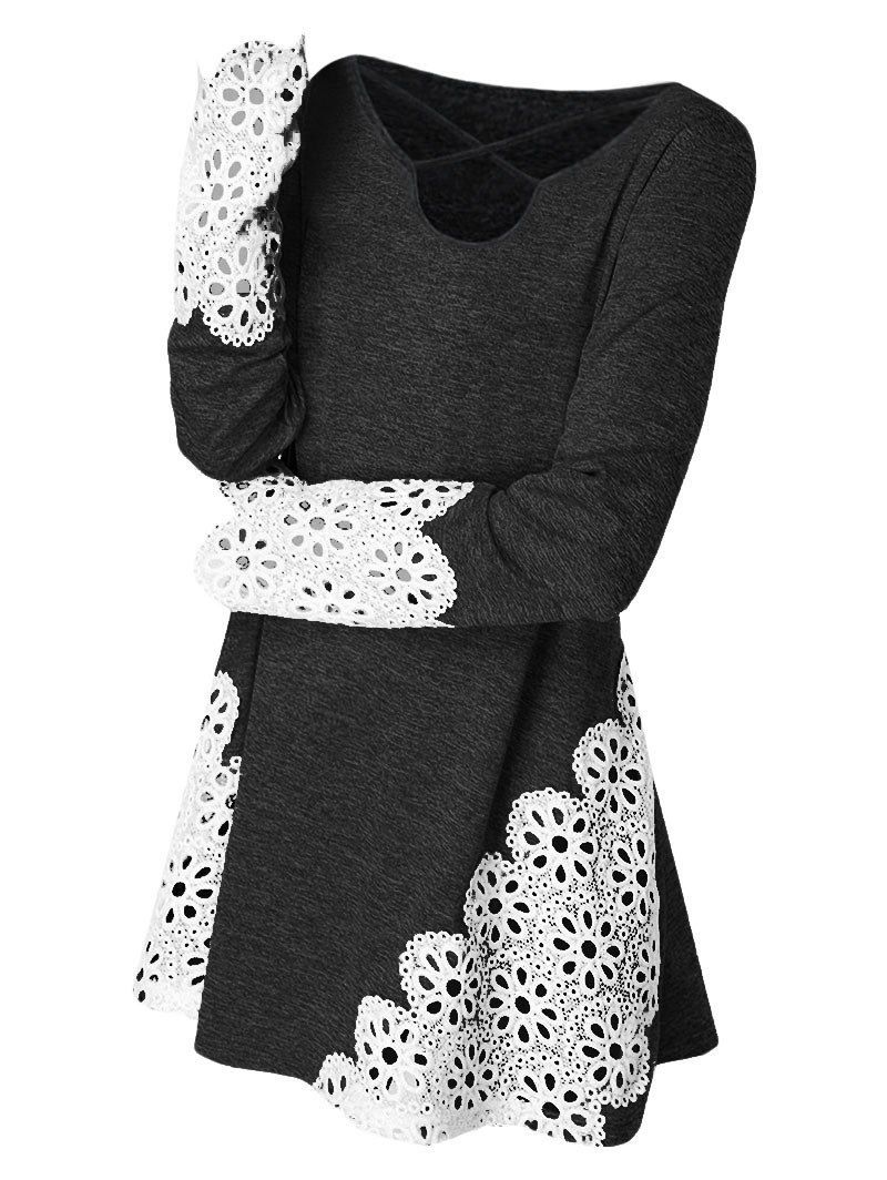 

Plus Size Hollow Out Criss Cross T Shirt, Black