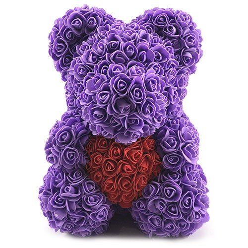 

Valentines Birthday Gift Rose Color Matching Flower Bear 40cm, Purple flower