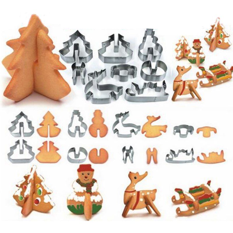 Online Hoard 8PCS 3D Christmas Scenario Cookie Cutter Mold Set Stainless Steel Fondant Cake Mould  