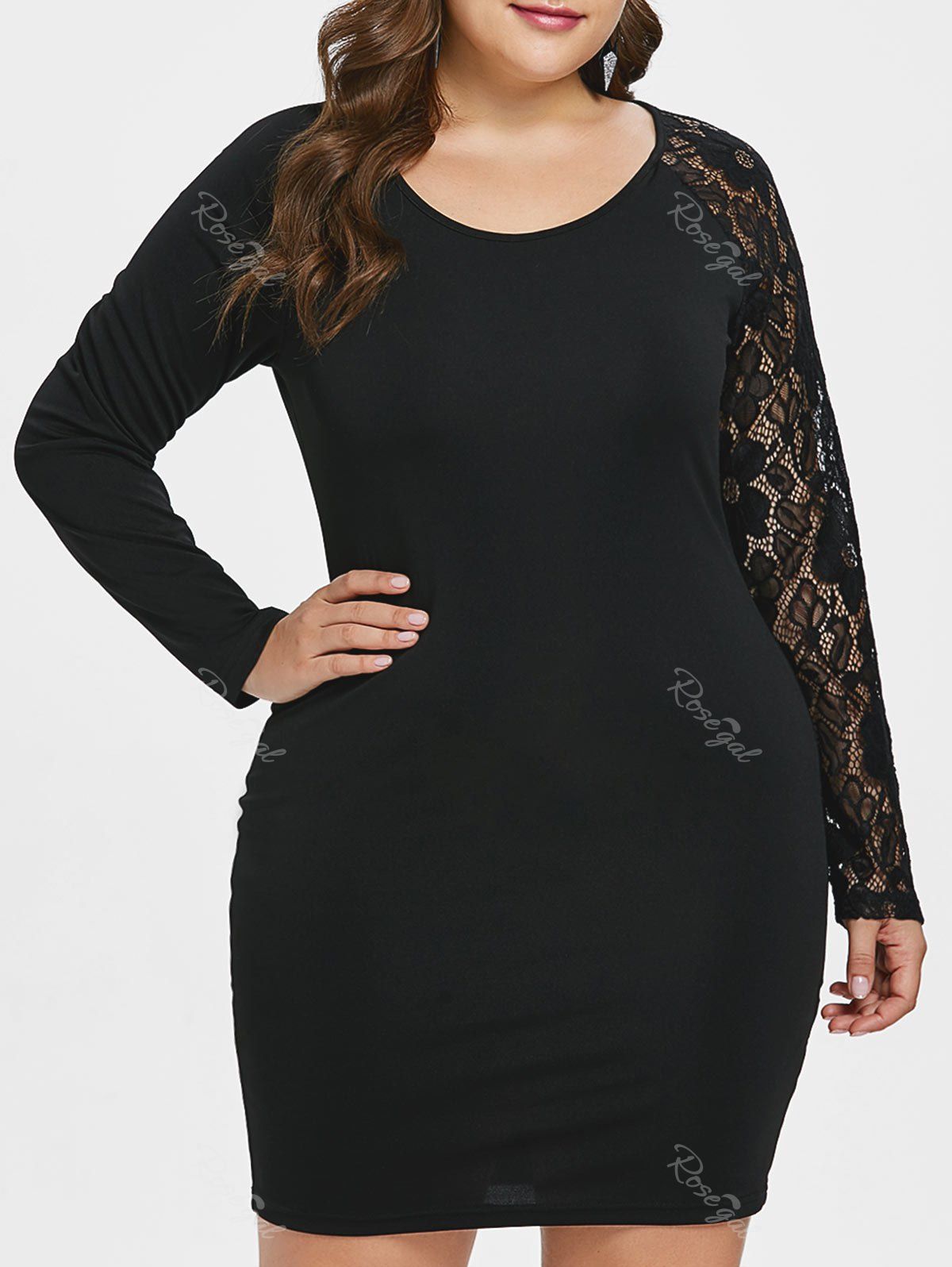 

Plus Size Raglan Sleeve Lace Insert Dress, Black