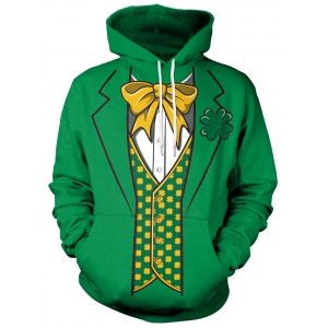

3D Bowknot Printed Pullover Hoodie, Medium forest green