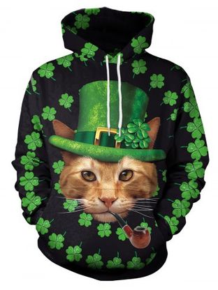 Clover and Cat Printed Pullover Hoodie
