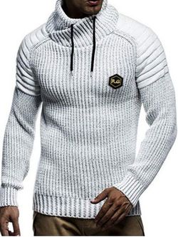 Applique Drawstring Pullover Sweater - WHITE - 2XL
