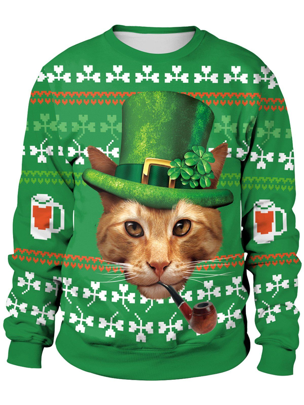 

3D Cat Printed Pullover Sweatshirt, Medium spring green